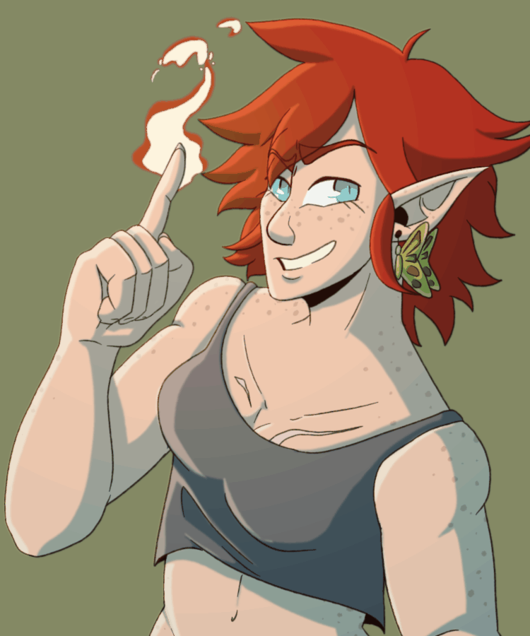 Shaded halfbody blink with two additional moving parts(hair, fire)